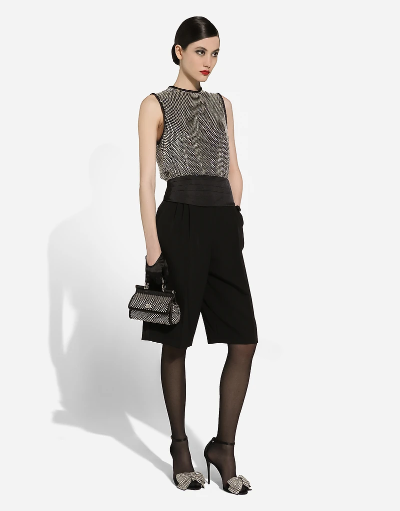 Wool gabardine tuxedo Bermuda shorts