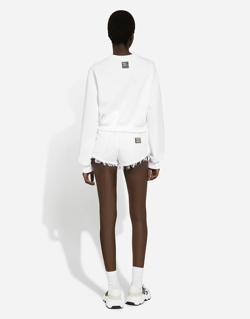 Cropped jersey sweatshirt with logo embroidery on neck