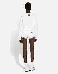 Cropped jersey sweatshirt with logo embroidery on neck