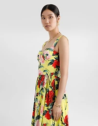 Short cotton sundress with gardenia print