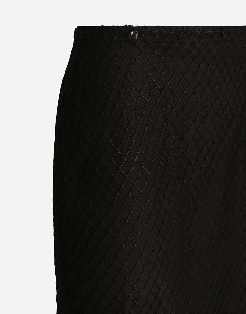 Mesh calf-length pencil skirt