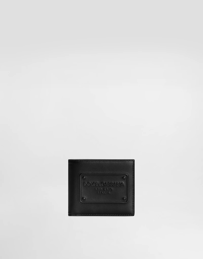 Calfskin bifold wallet with raised logo