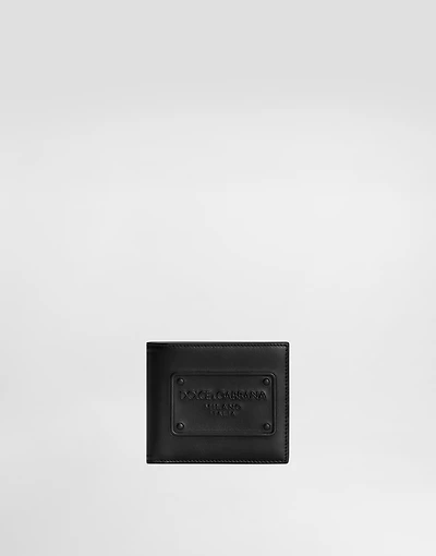 Calfskin bifold wallet with raised logo