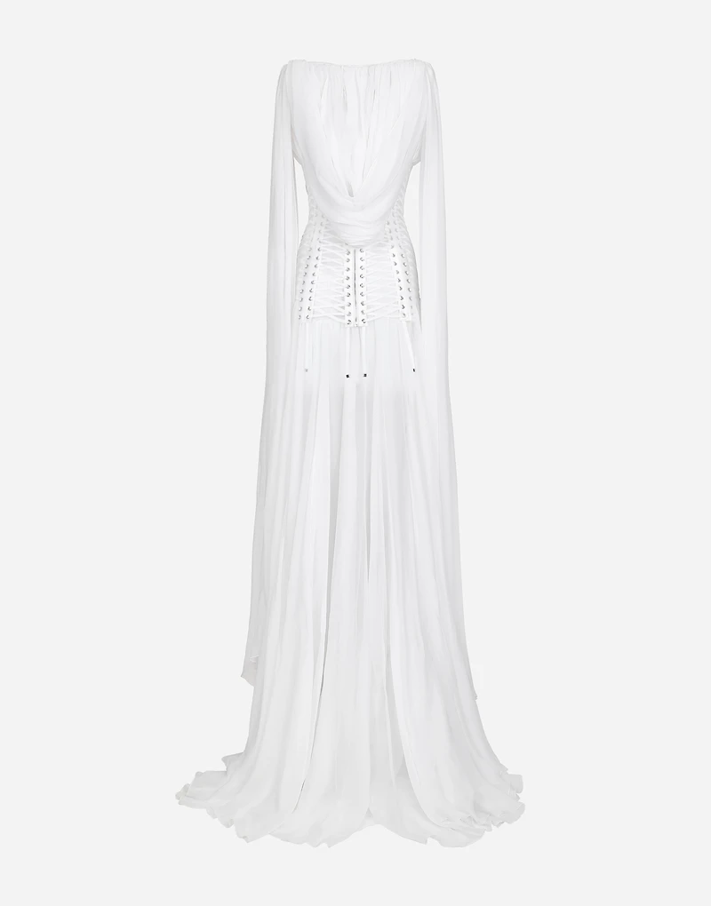 Long chiffon dress with corset details