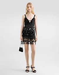 Satin dress with embroidery