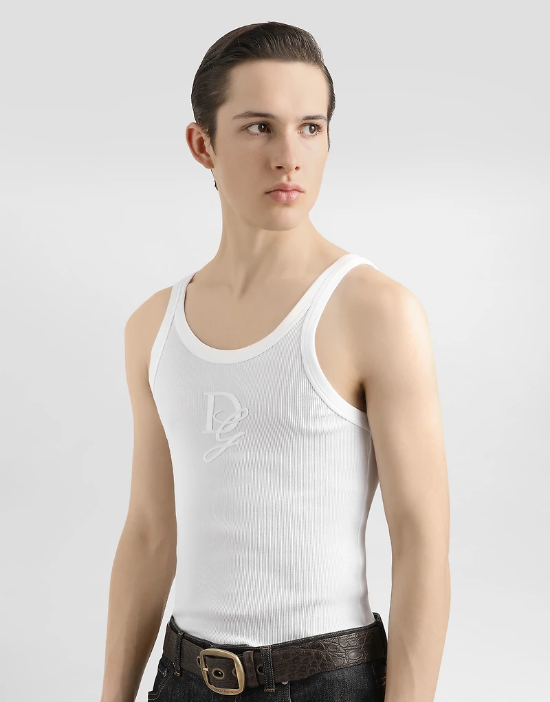 Fine-rib slim-fit singlet with embroidery