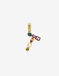 Charm T Lettering 18-carat yellow gold and multicolored gems