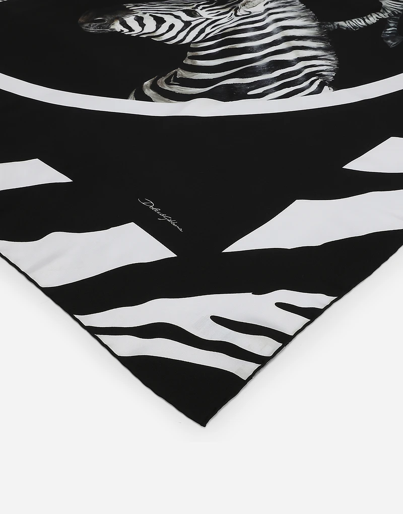 Large zebra-print twill scarf (140 x 140)