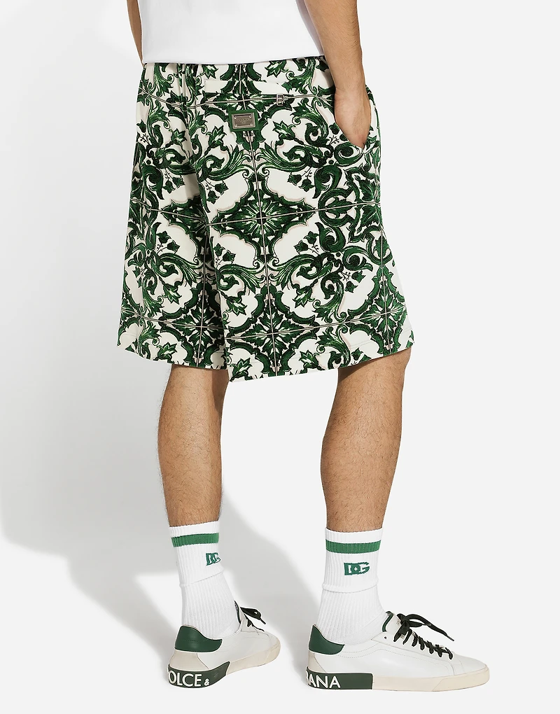 Chenille jogging shorts with majolica print