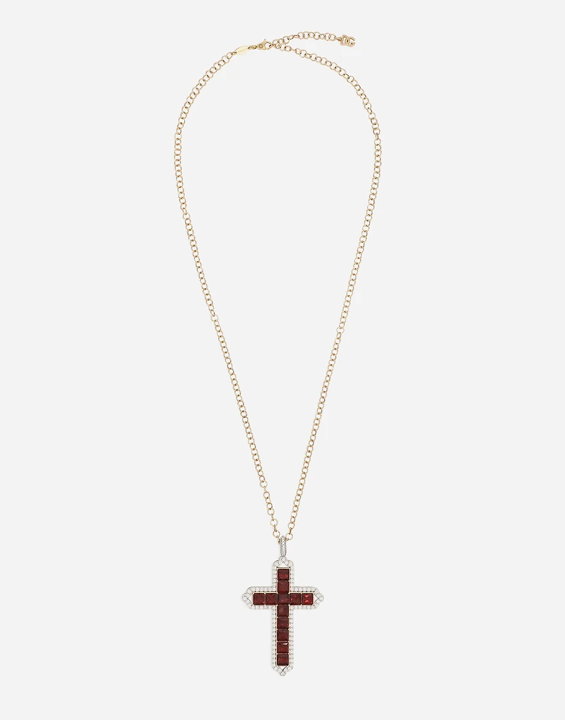 Cross Pendant 18-carat yellow and white gold, rhodolite garnets, and diamonds