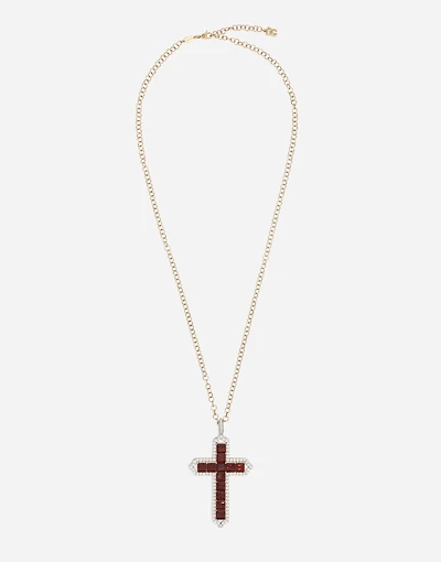 Cross Pendant 18-carat yellow and white gold, rhodolite garnets, and diamonds