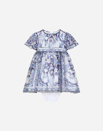 Majolica-print chiffon midi dress