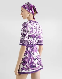 Majolica-print short dress