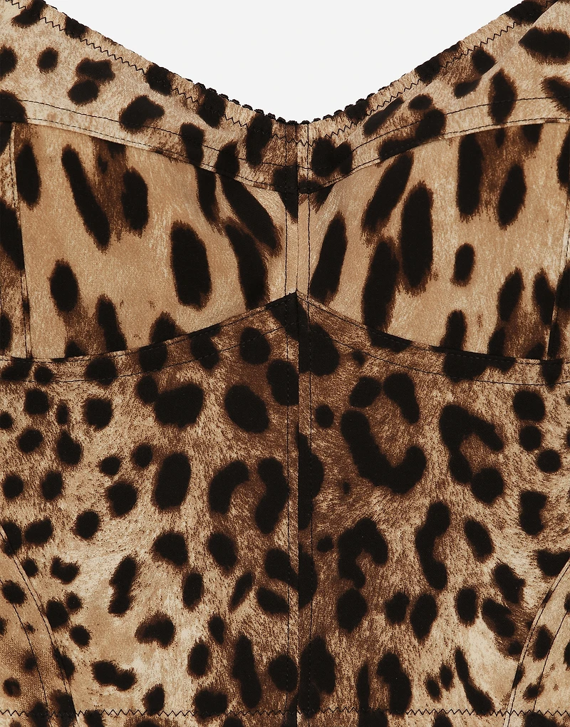 Leopard-print charmeuse bustier top