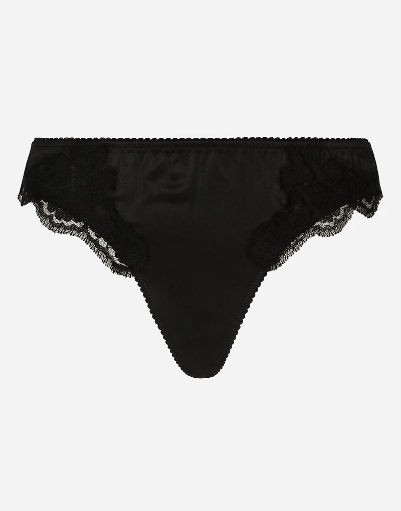 Satin thong with lace