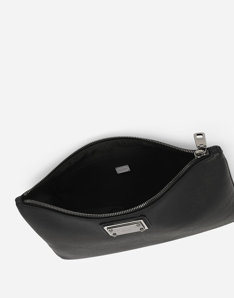 Grainy calfskin and nylon pouch