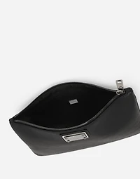 Grainy calfskin and nylon pouch