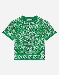 Jersey T-shirt with green majolica print