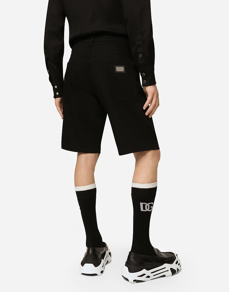 Black wash stretch denim shorts