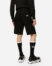 Black wash stretch denim shorts