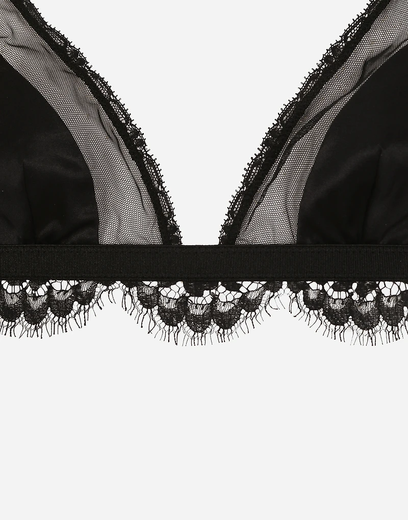 Satin, lace and tulle soft-cup triangle bra