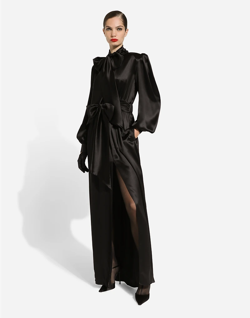 Long silk satin dress with front slit
