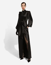 Long silk satin dress with front slit