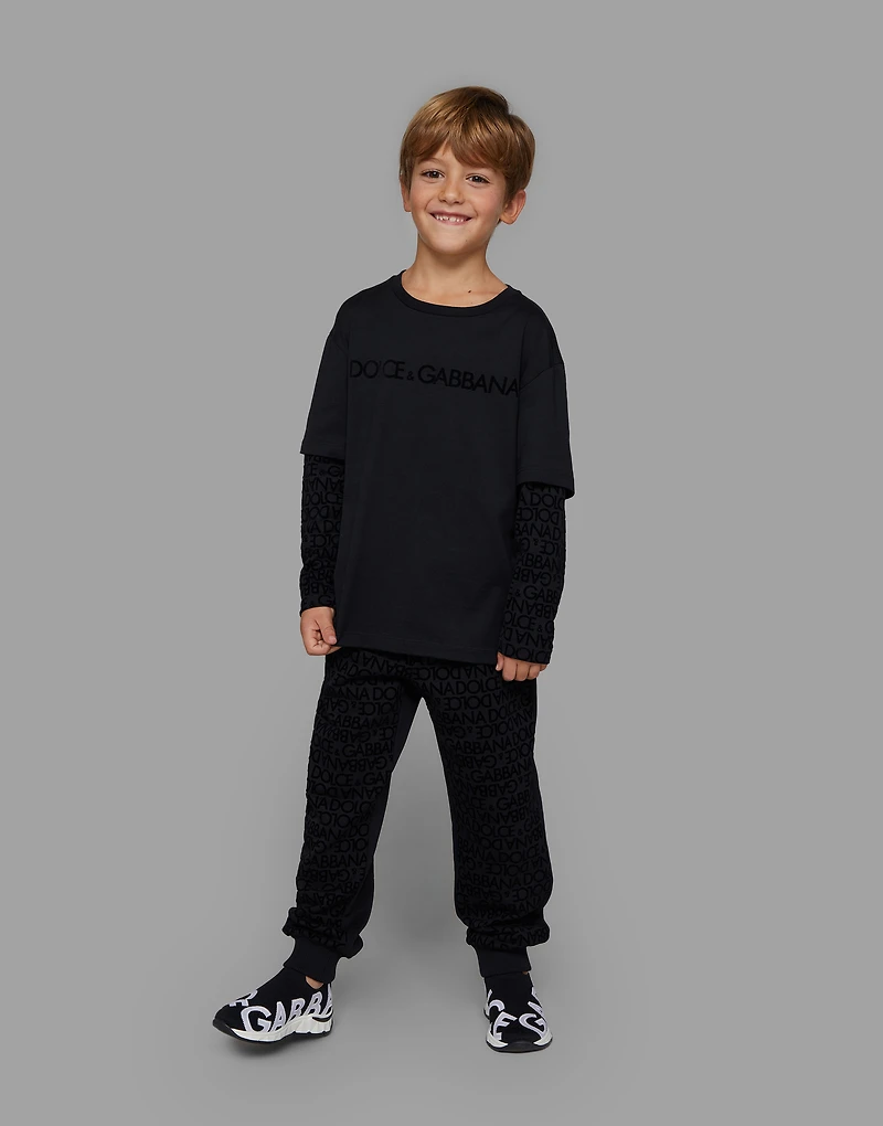 Long-sleeved jersey T-shirt with flocked logo print