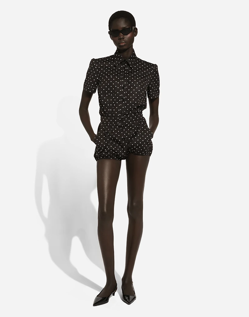 Cotton playsuit with polka-dot print