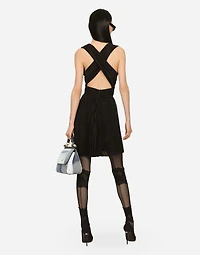 Short pleated lurex mesh dress