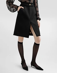 Raschel tweed midi skirt with central slit and DG logo