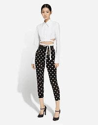 Cropped cotton shirt with criss-crossing laces