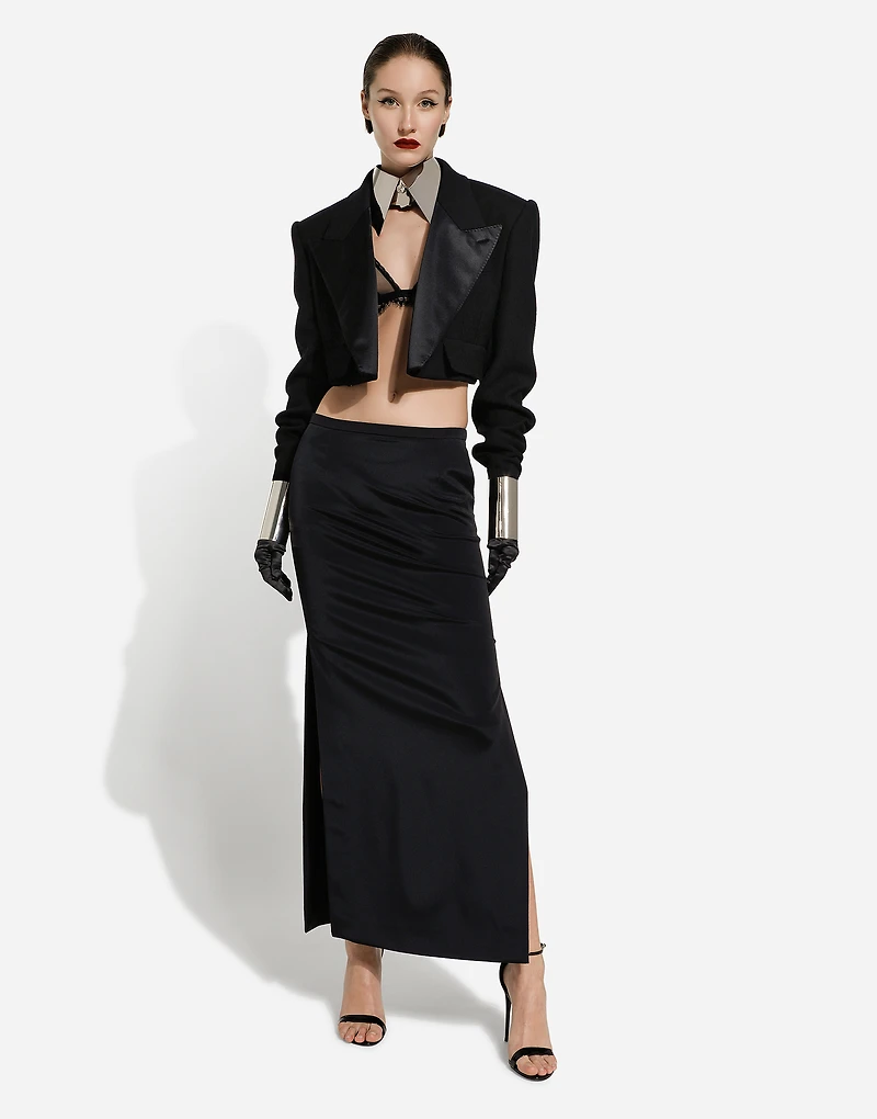 Cady calf-length skirt with slits