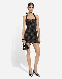 Short cotton corset dress with polka-dot print
