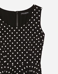 Silk charmeuse calf-length circle-skirt dress with polka-dot print