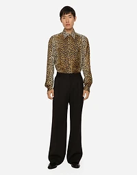 Silk twill Martini-fit shirt with ocelot print