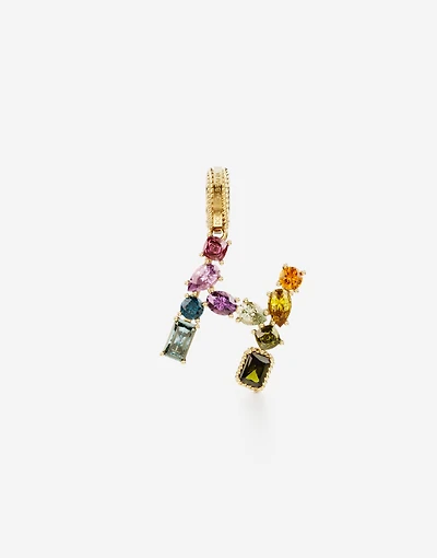Charm H Lettering 18-carat yellow gold and multicolored gems
