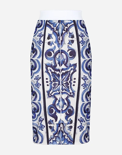 Majolica print midi skirt