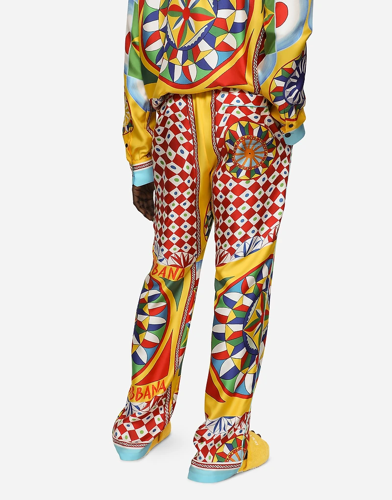 Carretto-print silk twill jogging pants