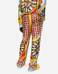 Carretto-print silk twill jogging pants