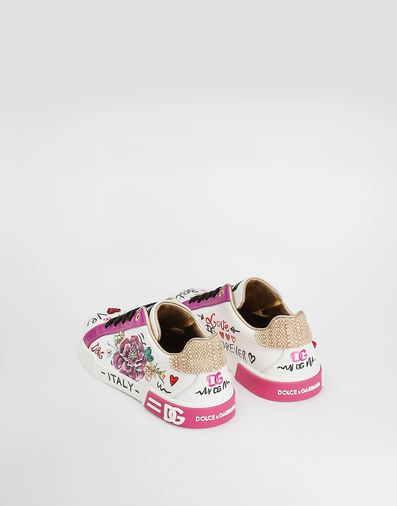 Sneaker dauphine calfskin and straw