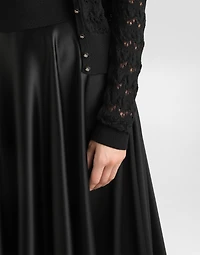 Silk satin calf-length circle skirt