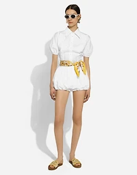 Cotton poplin shirt with puff sleeves