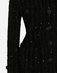 Tweed jacket with micro-sequin embellishment and satin collar