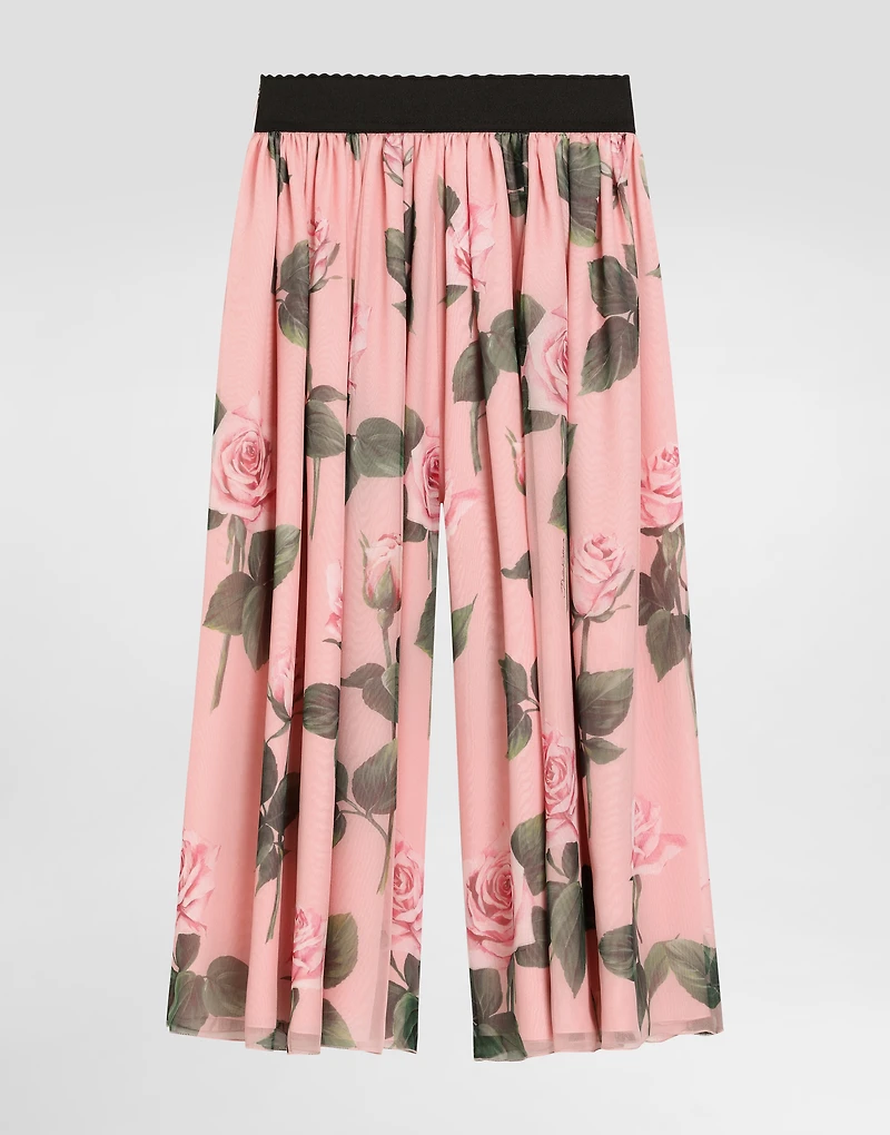 Chiffon pants with rose print and Dolce&Gabbana logo