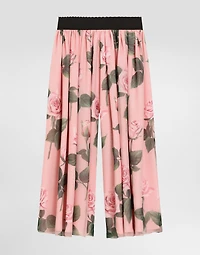 Chiffon pants with rose print and Dolce&Gabbana logo