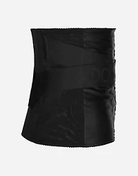 Corset-style belt with branded stretch crossover bands