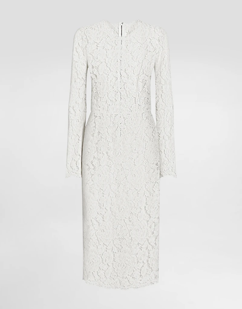 Long-sleeved branded stretch lace dress