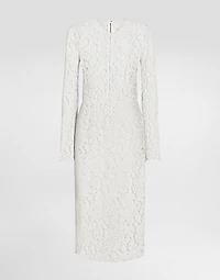 Long-sleeved branded stretch lace dress