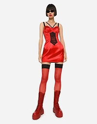 Short satin dress with lace details